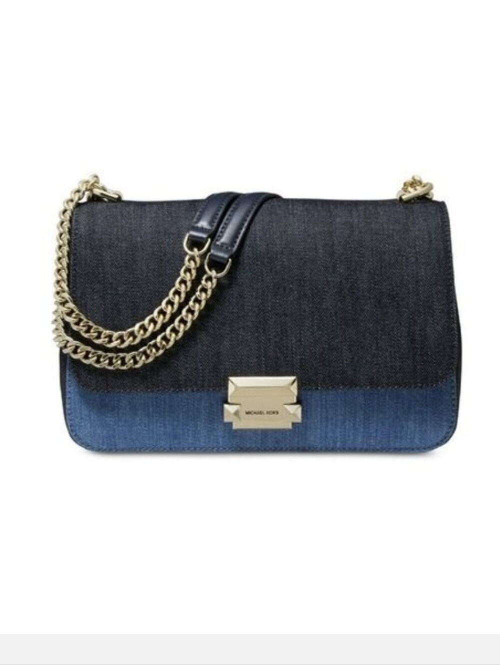 New Michael Kors Blue Denim Two-Tone Chain Shoulder Bag